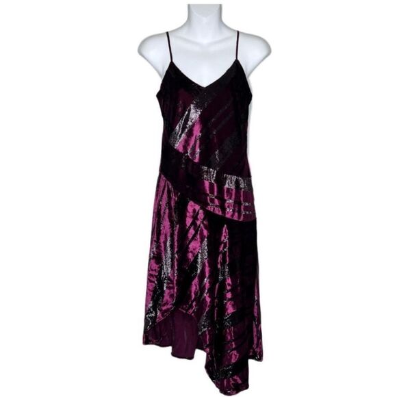 PARKER Selma V-neck Velvet Metallic Dress Cordovan Size 00 - Picture 4 of 14